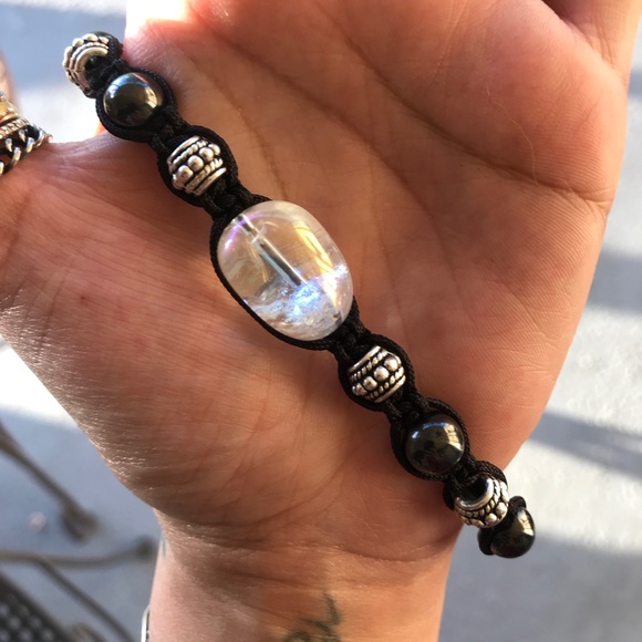 Crystal bead bracelet . Aura crystal hematite gemstones adjustable macrame - Picture 6 of 9